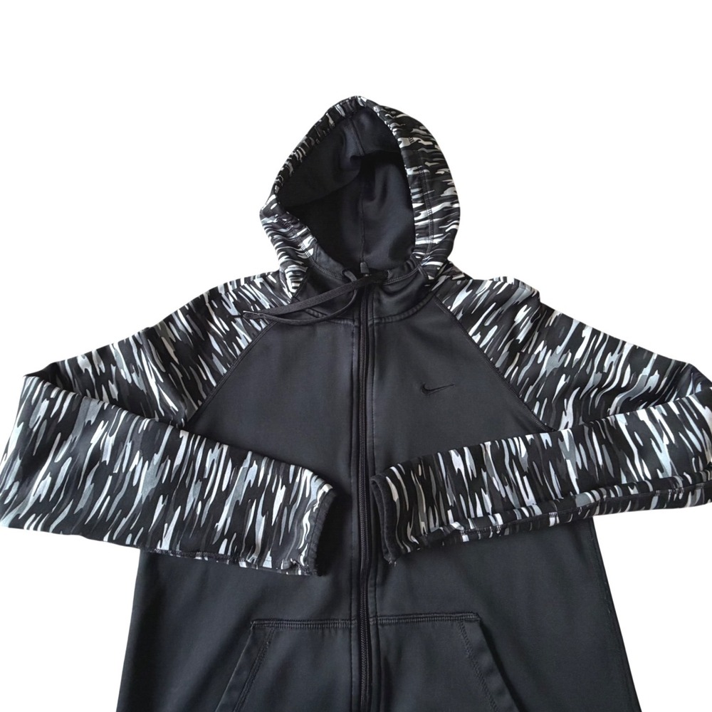 Nike Therma-FIT Womens Full Zip Hoodie Black Camo Sleeve Sweatshirt XS